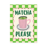 Matcha Typography Wall Art Print – Retro Green Checkerboard Kitchen Print