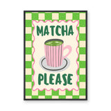 Matcha Typography Wall Art Print – Retro Green Checkerboard Kitchen Print