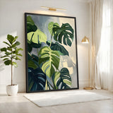 Monstera Leaves Botanical Wall Art Poster – Painted Green Plant Print