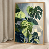 Monstera Leaves Botanical Wall Art Poster – Painted Green Plant Print