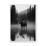 Moose Forest Photography Modern Wall Art Poster – Misty Mountain Lake