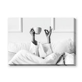 Morning Coffee Minimalist Wall Art Print – Black and White Bed Coffee Print