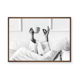 Morning Coffee Minimalist Wall Art Print – Black and White Bed Coffee Print