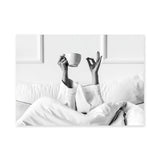 Morning Coffee Minimalist Wall Art Print – Black and White Bed Coffee Print