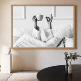 Morning Coffee Minimalist Wall Art Print – Black and White Bed Print