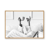 Morning Coffee Minimalist Wall Art Print – Black and White Bed Print