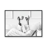 Morning Coffee Minimalist Wall Art Print – Black and White Bed Print