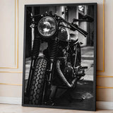 Motorcycle Photography Modern Wall Art Poster – Black-and-White Vintage Headlight