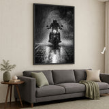 Motorcycle Photography Wall Art Poster – Black and White Rain Ride