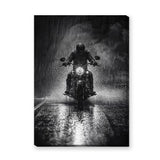 Motorcycle Photography Wall Art Poster – Black and White Rain Ride