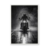 Motorcycle Photography Wall Art Poster – Black and White Rain Ride