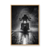 Motorcycle Photography Wall Art Poster – Black and White Rain Ride
