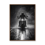 Motorcycle Photography Wall Art Poster – Black and White Rain Ride