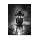Motorcycle Photography Wall Art Poster – Black and White Rain Ride
