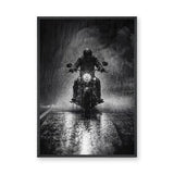 Motorcycle Photography Wall Art Poster – Black and White Rain Ride
