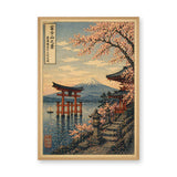 Mount Fuji Cherry Blossom Vintage Wall Art Poster – Japanese Shrine Scene