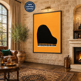 Music Minimalist Wall Art Poster – Black Grand Piano on Orange Background