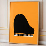 Music Minimalist Wall Art Poster – Black Grand Piano on Orange Background
