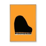Music Minimalist Wall Art Poster – Black Grand Piano on Orange Background