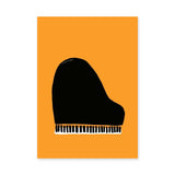 Music Minimalist Wall Art Poster – Black Grand Piano on Orange Background