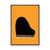 Music Minimalist Wall Art Poster – Black Grand Piano on Orange Background