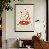 Music Retro Line Art Wall Decor – Turntable Dancers on Orange Vinyl