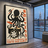 Music Typography Retro Wall Decor – Tokyo Jazz Octopus Drummer