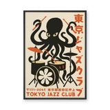 Music Typography Retro Wall Decor – Tokyo Jazz Octopus Drummer