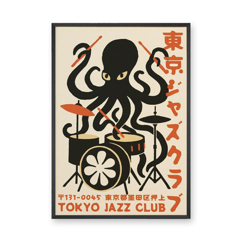 Music Typography Retro Wall Decor – Tokyo Jazz Octopus Drummer