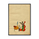 Music Vintage Wall Art Print – Whimsical Jazz Band Illustration