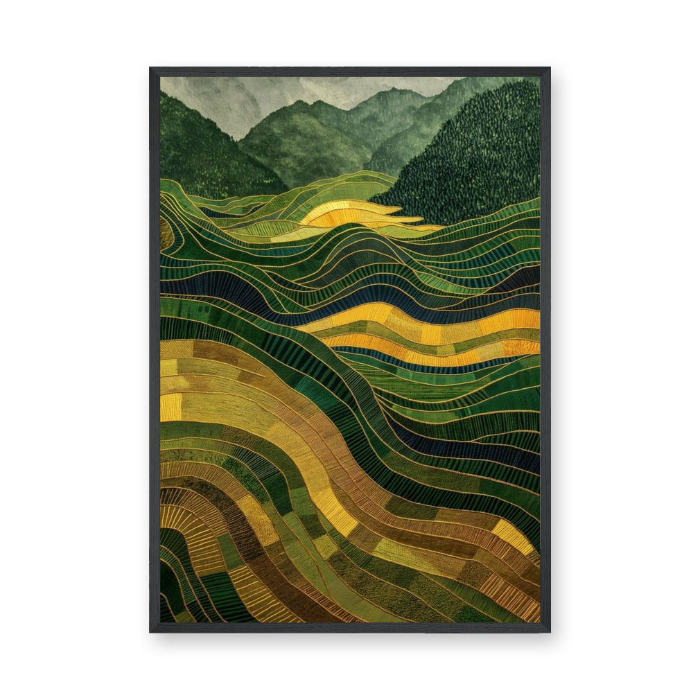 Nature Landscape Abstract Wall Decor – Green Gold Terraced Fields