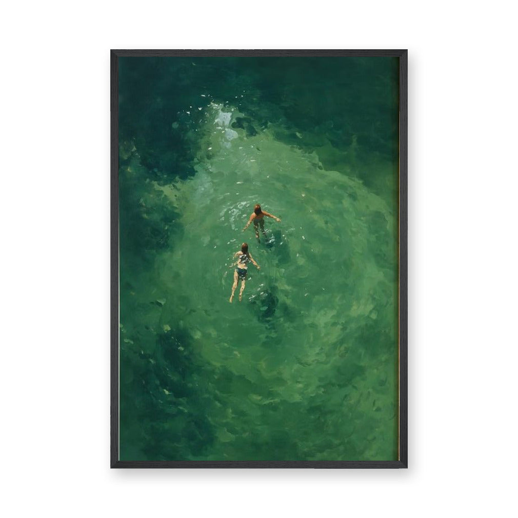 Ocean Sea Modern Wall Art Print – Overhead Swimmers in Deep Green Water