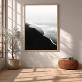 Ocean Shoreline Minimalist Coastal Wall Art Print – Black and White Beach Photography