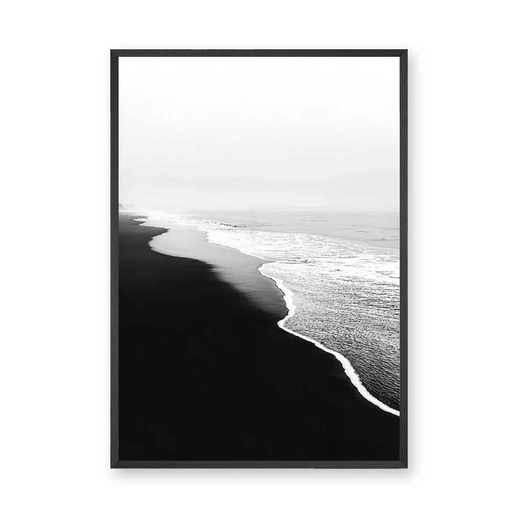 Ocean Shoreline Minimalist Coastal Wall Art Print – Black and White Beach Photography