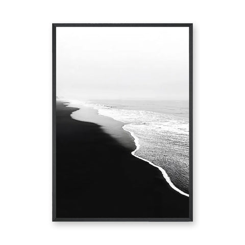 Ocean Shoreline Minimalist Coastal Wall Art Print – Black and White Beach Photography