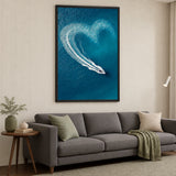 Ocean Speedboat Coastal Wall Decor – Heart Wake Aerial Ocean Photograph