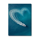 Ocean Speedboat Coastal Wall Decor – Heart Wake Aerial Ocean Photograph