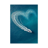 Ocean Speedboat Coastal Wall Decor – Heart Wake Aerial Ocean Photograph