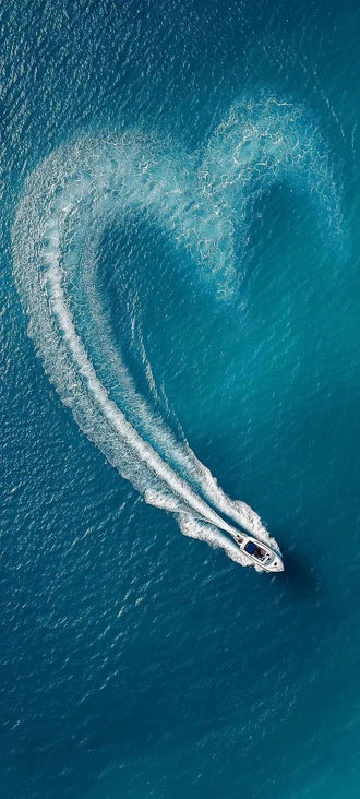 Ocean Speedboat Coastal Wall Decor – Heart Wake Aerial Ocean Photograph