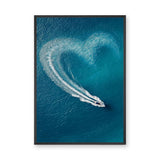 Ocean Speedboat Coastal Wall Decor – Heart Wake Aerial Ocean Photograph