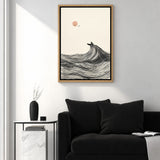 Ocean Wave Minimalist Line Art Wall Art Poster – Boat and Pink Sun Coastal Print