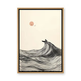 Ocean Wave Minimalist Line Art Wall Art Poster – Boat and Pink Sun Coastal Print