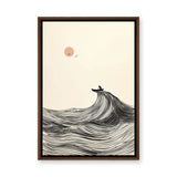 Ocean Wave Minimalist Line Art Wall Art Poster – Boat and Pink Sun Coastal Print