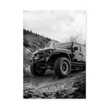 Off Road Jeep Wrangler Modern Wall Art Poster – Black and White Mud Trail Photo