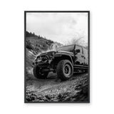 Off Road Jeep Wrangler Modern Wall Art Poster – Black and White Mud Trail Photo