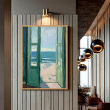 Open Beach Doors Coastal Wall Art Poster – Green Doors to Ocean View
