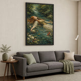 Ophelia Portrait Traditional Wall Art Print – Floating Forest Stream Scene