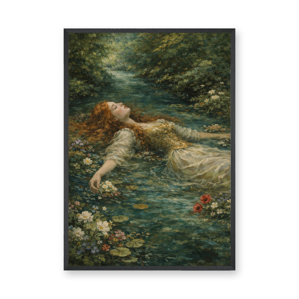 Ophelia Portrait Traditional Wall Art Print – Floating Forest Stream Scene