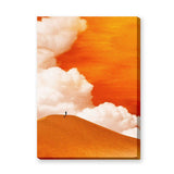 Orange Desert Dune Modern Wall Decor – Lone Figure Beneath Dramatic Clouds