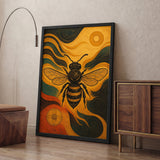 Ornate Bee Art Deco Wall Decor – Black Gold Insect with Teal Swirls